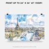 07 - Paris Skyline Watercolor Art - Horizontal Art - Digital Download - Print Size .jpg