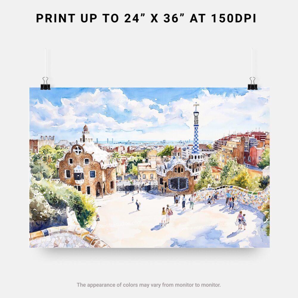 07 - Park Guell Spain Watercolor Art - Horizontal Art - Digital Download - Print Size .jpg 07 - Park Guell Spain Watercolor Art - Horizontal Art - Digital Download - Print Size .jpg