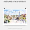 07 - Park Guell Spain Watercolor Art - Horizontal Art - Digital Download - Print Size .jpg