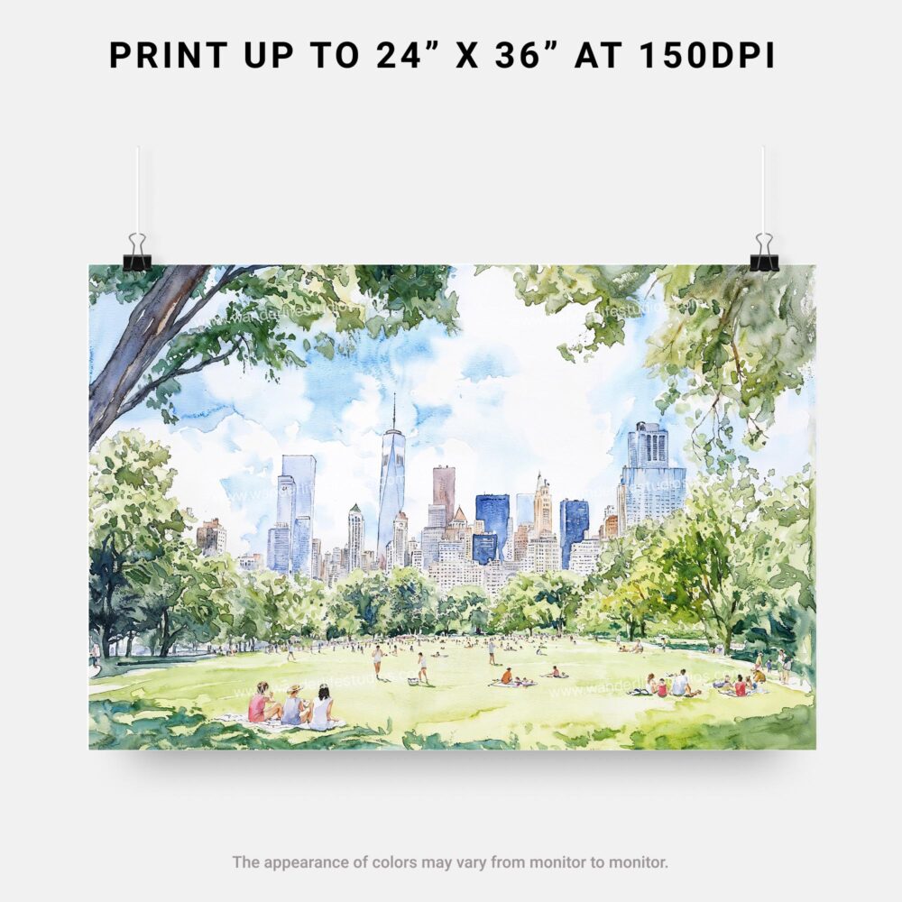 07 - Picnic in Central Park New York Watercolor Art - Horizontal Art - Digital Download - Print Size .jpg 07 - Picnic in Central Park New York Watercolor Art - Horizontal Art - Digital Download - Print Size .jpg
