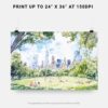 07 - Picnic in Central Park New York Watercolor Art - Horizontal Art - Digital Download - Print Size .jpg