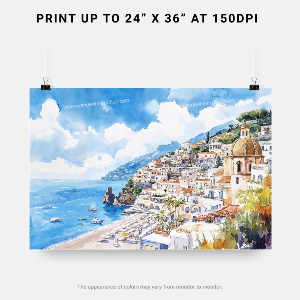 07 - Positano Italy Watercolor Art - Horizontal Art - Digital Download - Print Size .jpg 07 - Positano Italy Watercolor Art - Horizontal Art - Digital Download - Print Size .jpg