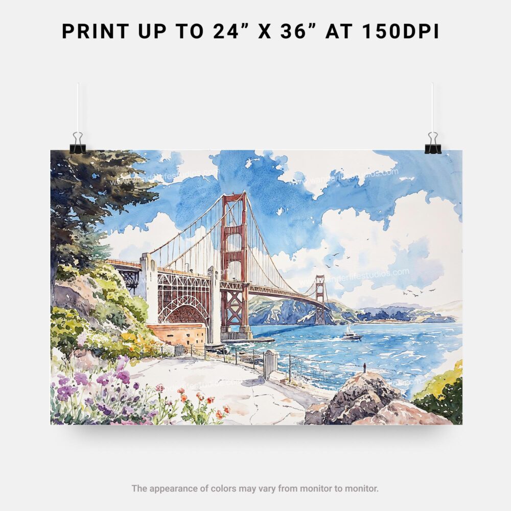 07 - San Francisco Golden Gate Bridge Watercolor Art - Horizontal Art - Digital Download - Print Size .jpg 07 - San Francisco Golden Gate Bridge Watercolor Art - Horizontal Art - Digital Download - Print Size .jpg