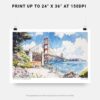 07 - San Francisco Golden Gate Bridge Watercolor Art - Horizontal Art - Digital Download - Print Size .jpg