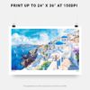 07 - Santorini Blue Dome Church Watercolor Art - Horizontal Art - Digital Download - Print Size .jpg