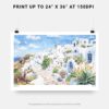 07 - Santorini Watercolor Art - Horizontal Art - Digital Download - Print Size .jpg
