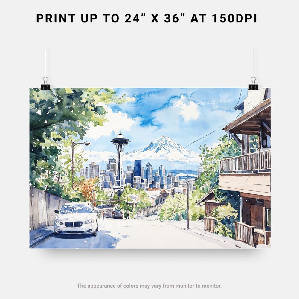 07 - Seattle Skyline Watercolor Art - Horizontal Art - Digital Download - Print Size .jpg 07 - Seattle Skyline Watercolor Art - Horizontal Art - Digital Download - Print Size .jpg