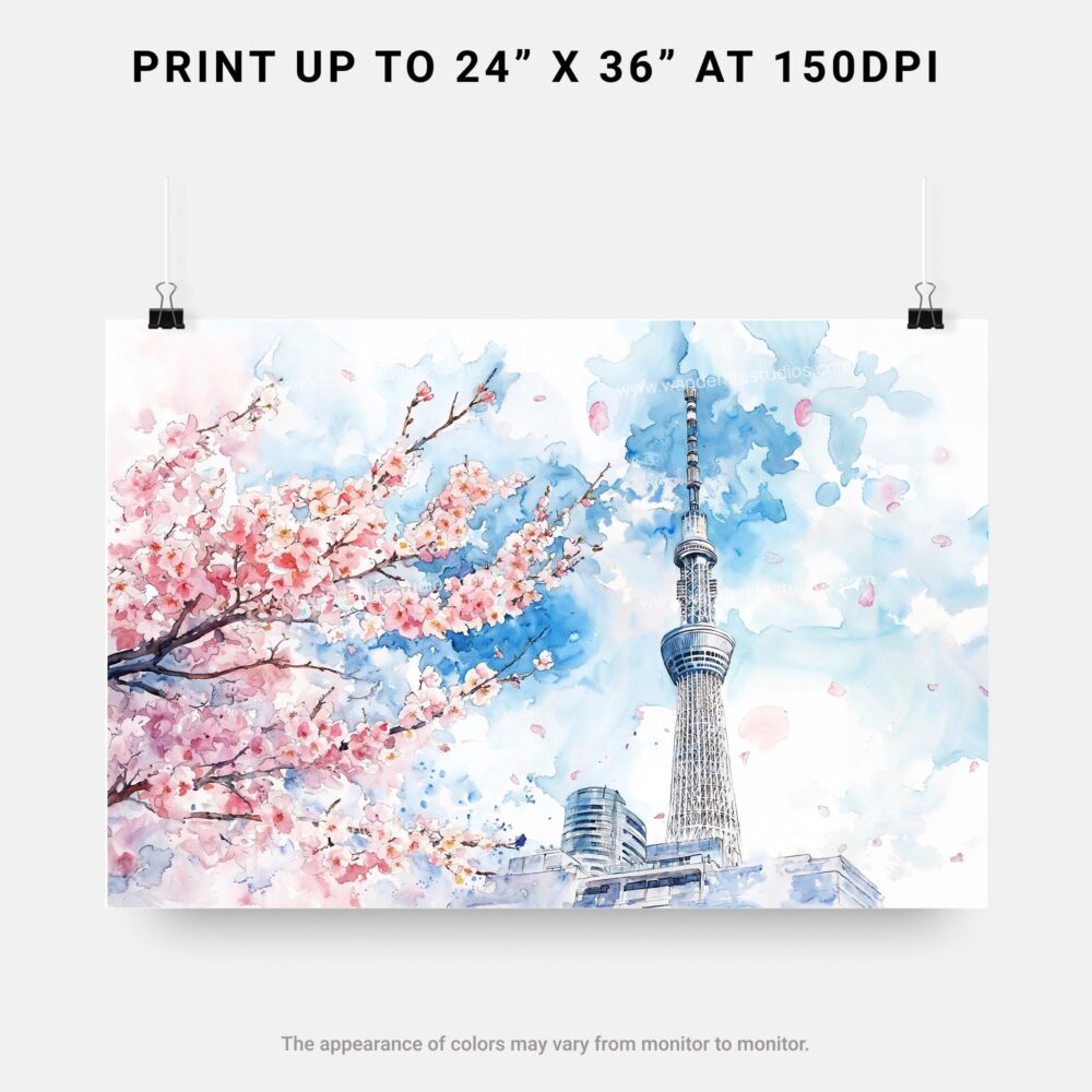 07 - Tokyo Skytree During Sakura Season Watercolor Art - Horizontal Art - Digital Download - Print Size .jpg 07 - Tokyo Skytree During Sakura Season Watercolor Art - Horizontal Art - Digital Download - Print Size .jpg