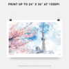 07 - Tokyo Skytree During Sakura Season Watercolor Art - Horizontal Art - Digital Download - Print Size .jpg