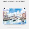 07 - Venice Italy Rialto Bridge Watercolor Art - Horizontal Art - Digital Download - Print Size .jpg