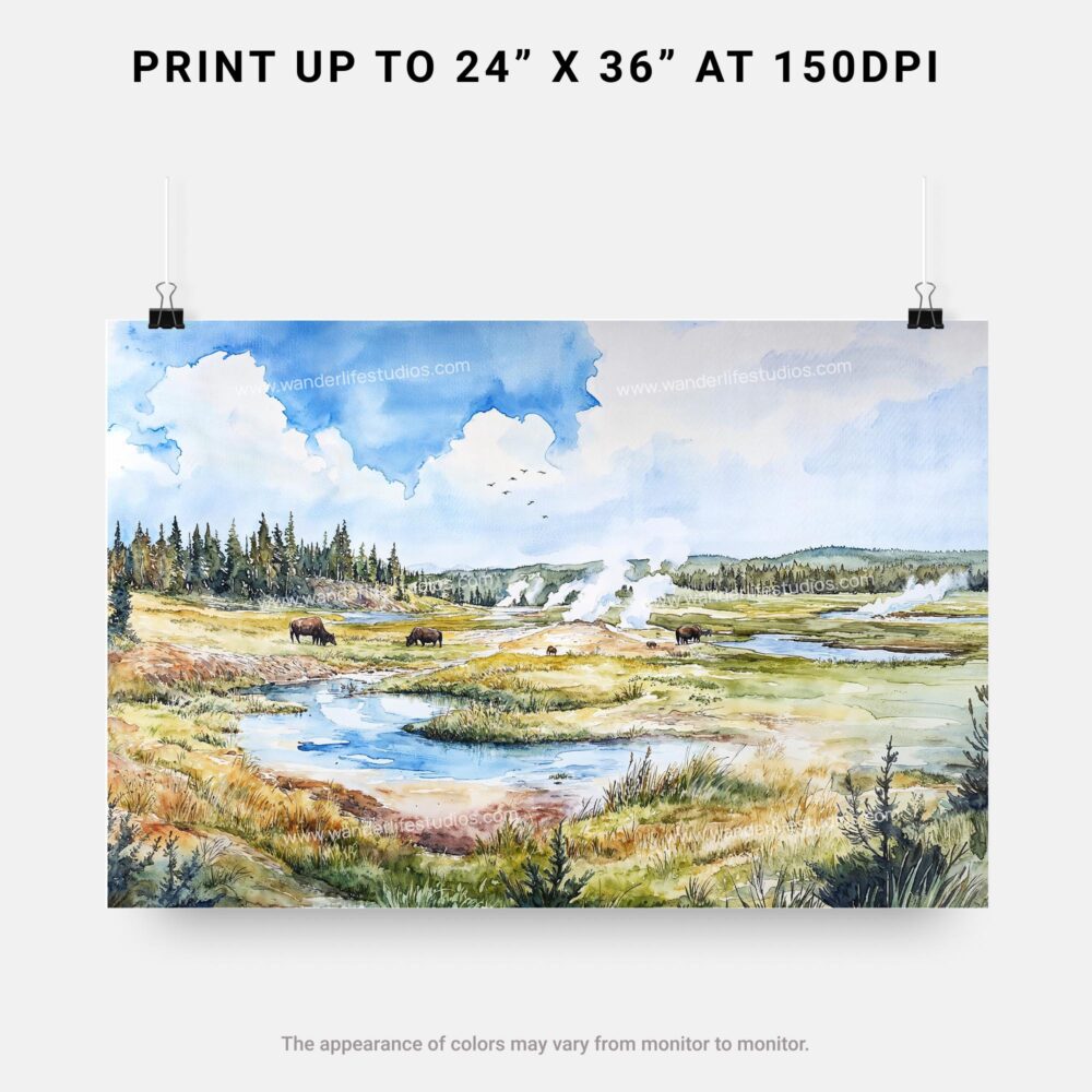 07 - Yellowstone National Park Watercolor - Horizontal Art - Digital Download - Print Size .jpg 07 - Yellowstone National Park Watercolor - Horizontal Art - Digital Download - Print Size .jpg