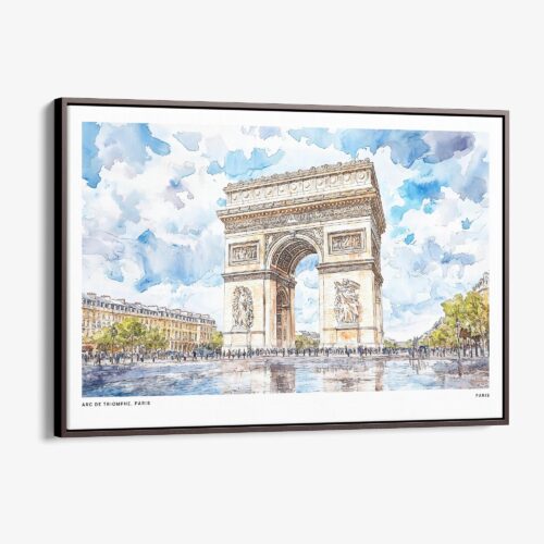 01 - 00 - Framed Arc De Triomphe Watercolor - Horizontal Canvas Print - Main.jpg