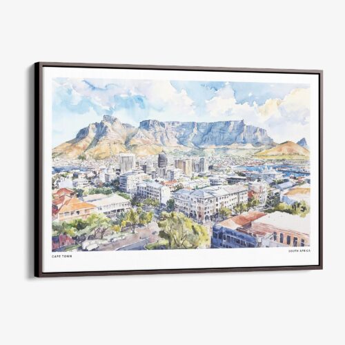 01 - 00 - Framed Cape Town Watercolor - Horizontal Canvas Print - Main.jpg