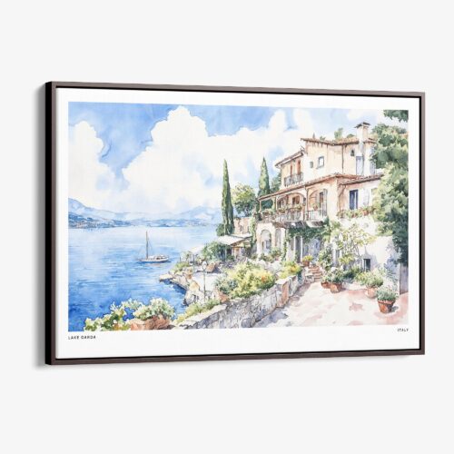 01 - 00 - Framed House by Lake Garda Watercolor - Horizontal Canvas Print - Main.jpg
