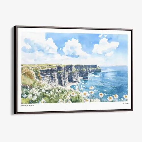 01 - 00 - Framed Ireland - Cliffs of Moher - Horizontal Watercolor Canvas Print - Main.jpg