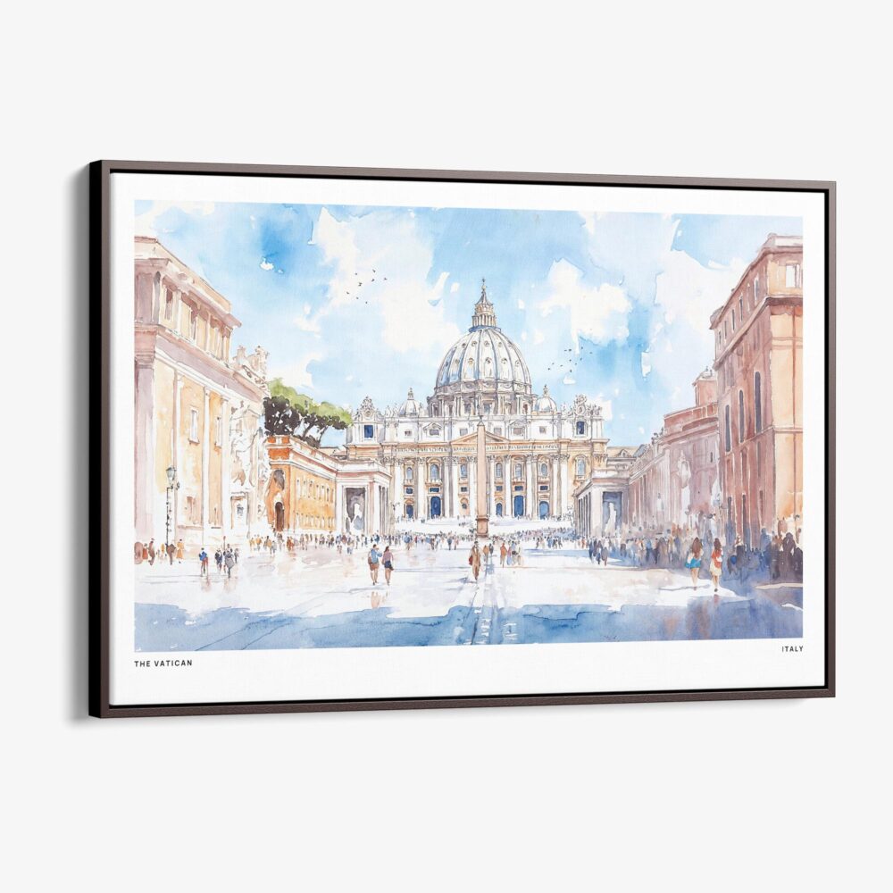 01 - 00 - Framed Italy Vatican Watercolor - Horizontal Canvas Print - Main.jpg