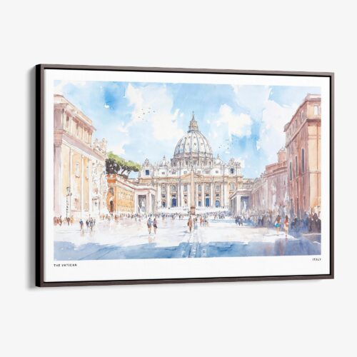 01 - 00 - Framed Italy Vatican Watercolor - Horizontal Canvas Print - Main.jpg