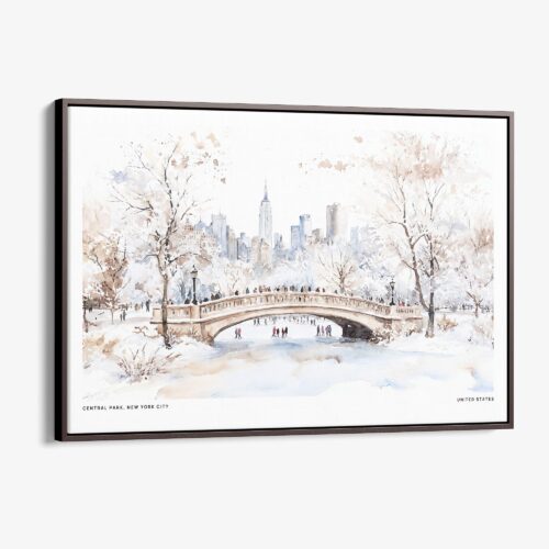 01 - 00 - Framed New York Central Park in Winter Watercolor - Horizontal Canvas Print - Main.jpg