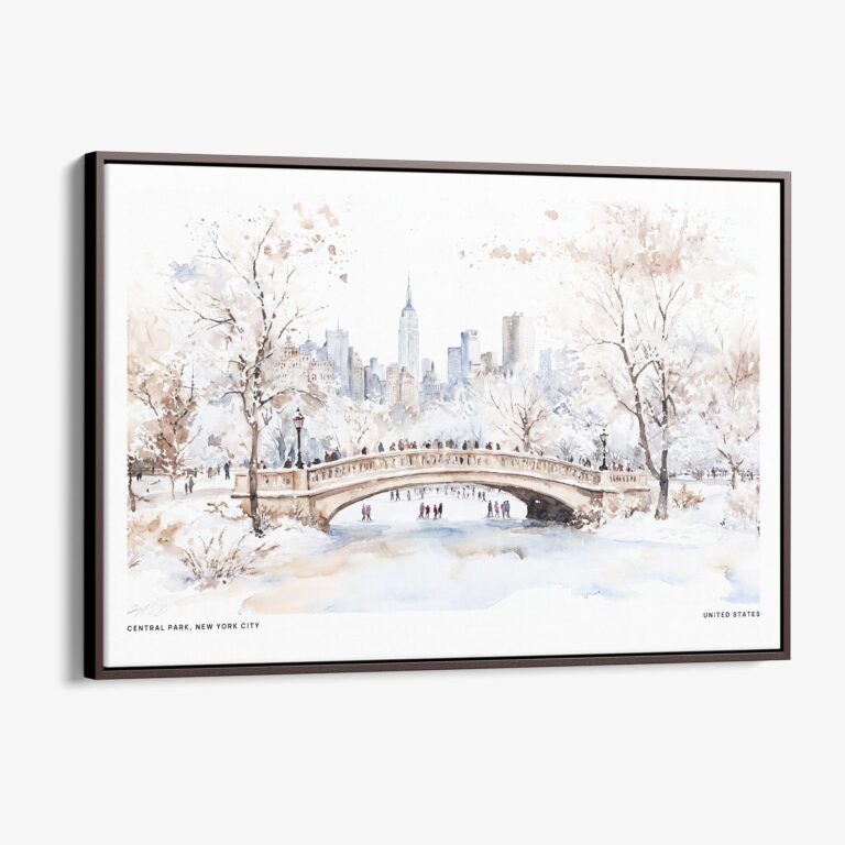 01 - 00 - Framed New York Central Park in Winter Watercolor - Horizontal Canvas Print - Main.jpg
