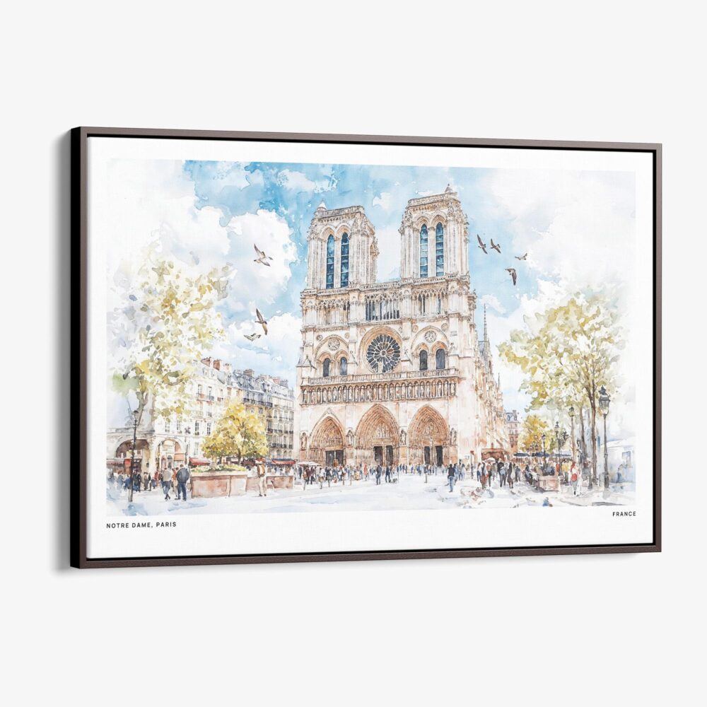 01 - 00 - Framed Notre Dame Watercolor - Horizontal Canvas Print - Main.jpg