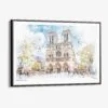 01 - 00 - Framed Notre Dame Watercolor - Horizontal Canvas Print - Main.jpg