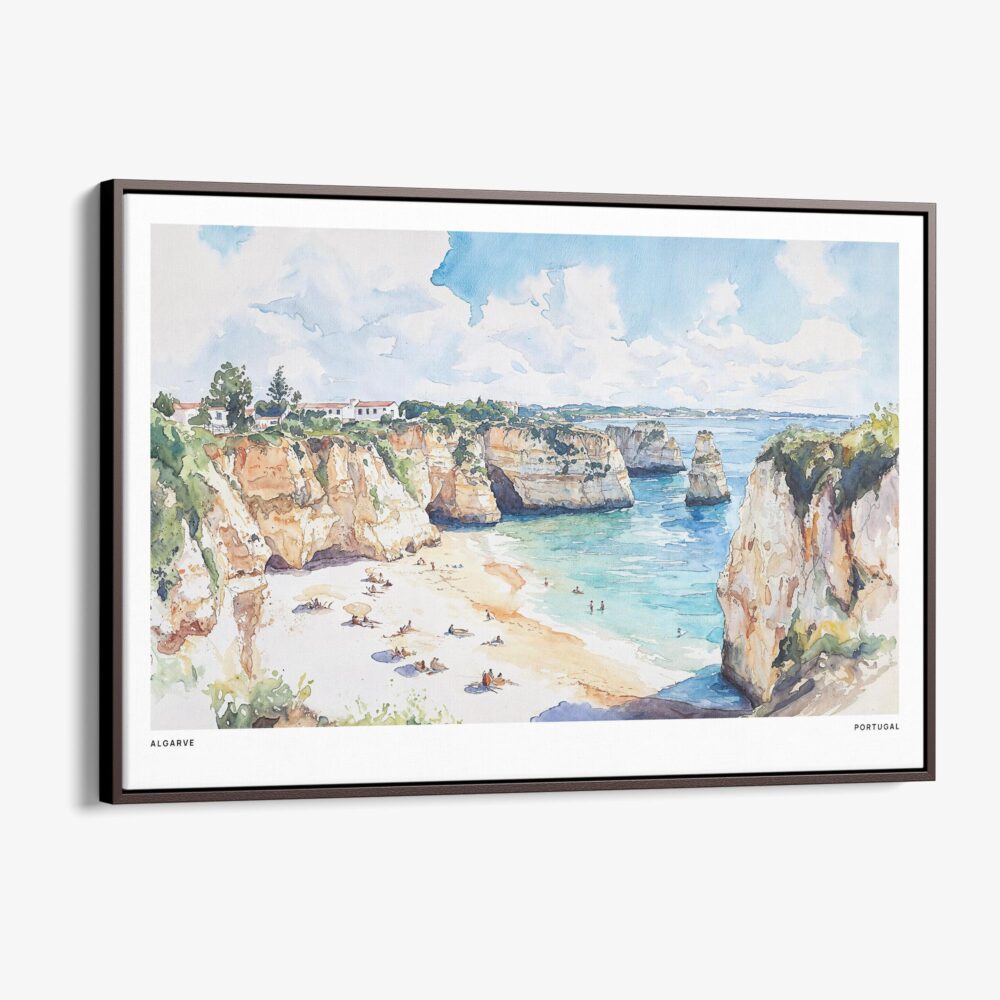 01 - 00 - Framed Portugal Algarve Watercolor - Horizontal Canvas Print - Main.jpg