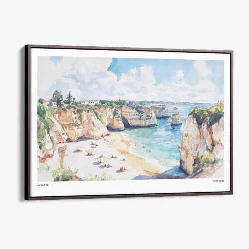 01 - 00 - Framed Portugal Algarve Watercolor - Horizontal Canvas Print - Main.jpg