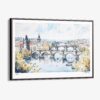 01 - 00 - Framed Prague Skyline Watercolor - Horizontal Canvas Print - Main.jpg