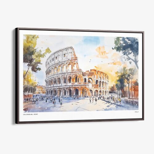 01 - 00 - Framed Rome Colosseum Watercolor - Horizontal Canvas Print - Main.jpg