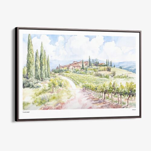 01 - 00 - Framed Tuscany Watercolor - Horizontal Canvas Print - Main.jpg
