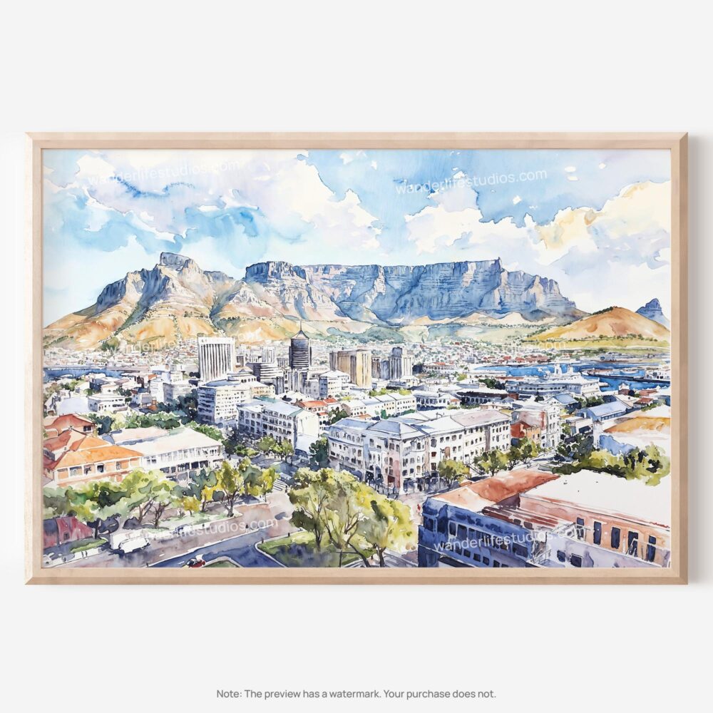 01 - 01 - Cape Town Watercolor - Horizontal Art - Digital Download - Main.jpg