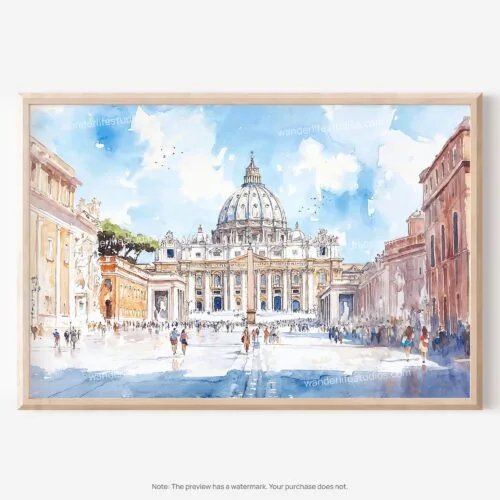 01 - 01 - Italy Vatican Watercolor - Horizontal Art - Digital Download - Main.jpg