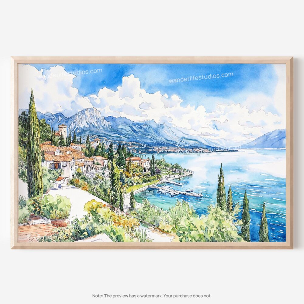 01 - 01 - Lake Garda in Italy Watercolor - Horizontal Art - Digital Download - Main.jpg 01 - 01 - Lake Garda in Italy Watercolor - Horizontal Art - Digital Download - Main.jpg