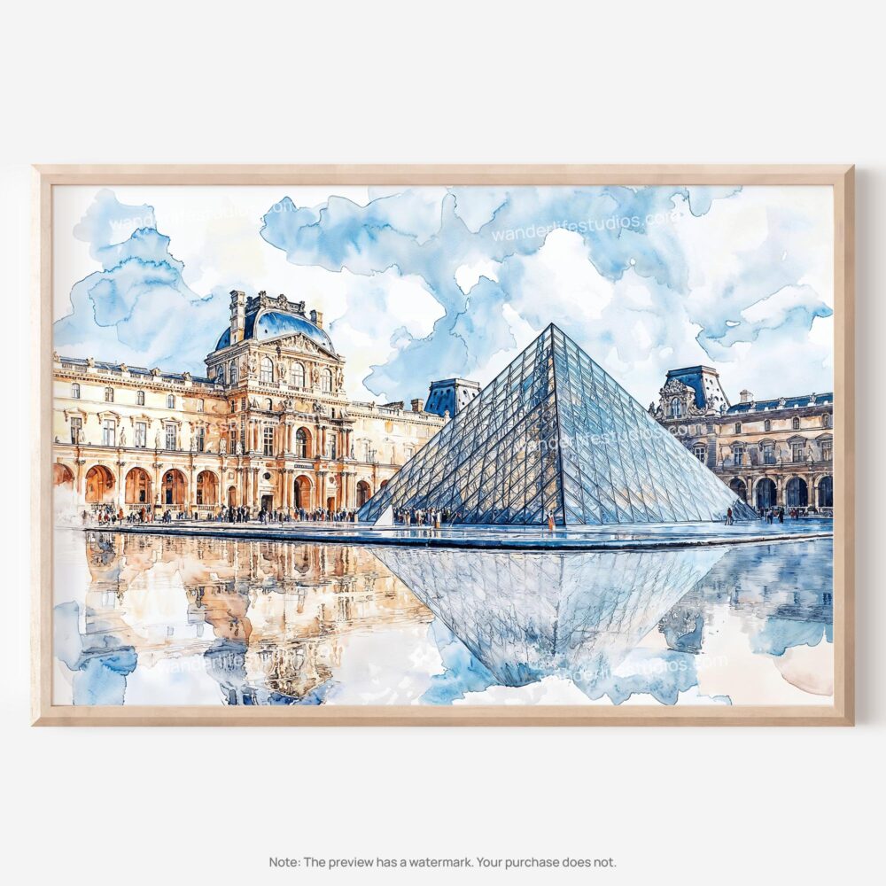 01 - 01 - Louvre Watercolor - Horizontal Art - Digital Download - Main.jpg