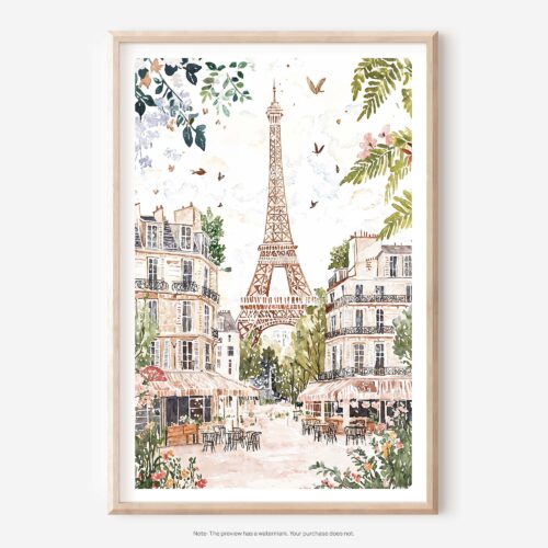 01 - 01 - Paris Eiffel Tower Soft Watercolor Art - Digital Download - Main.jpg