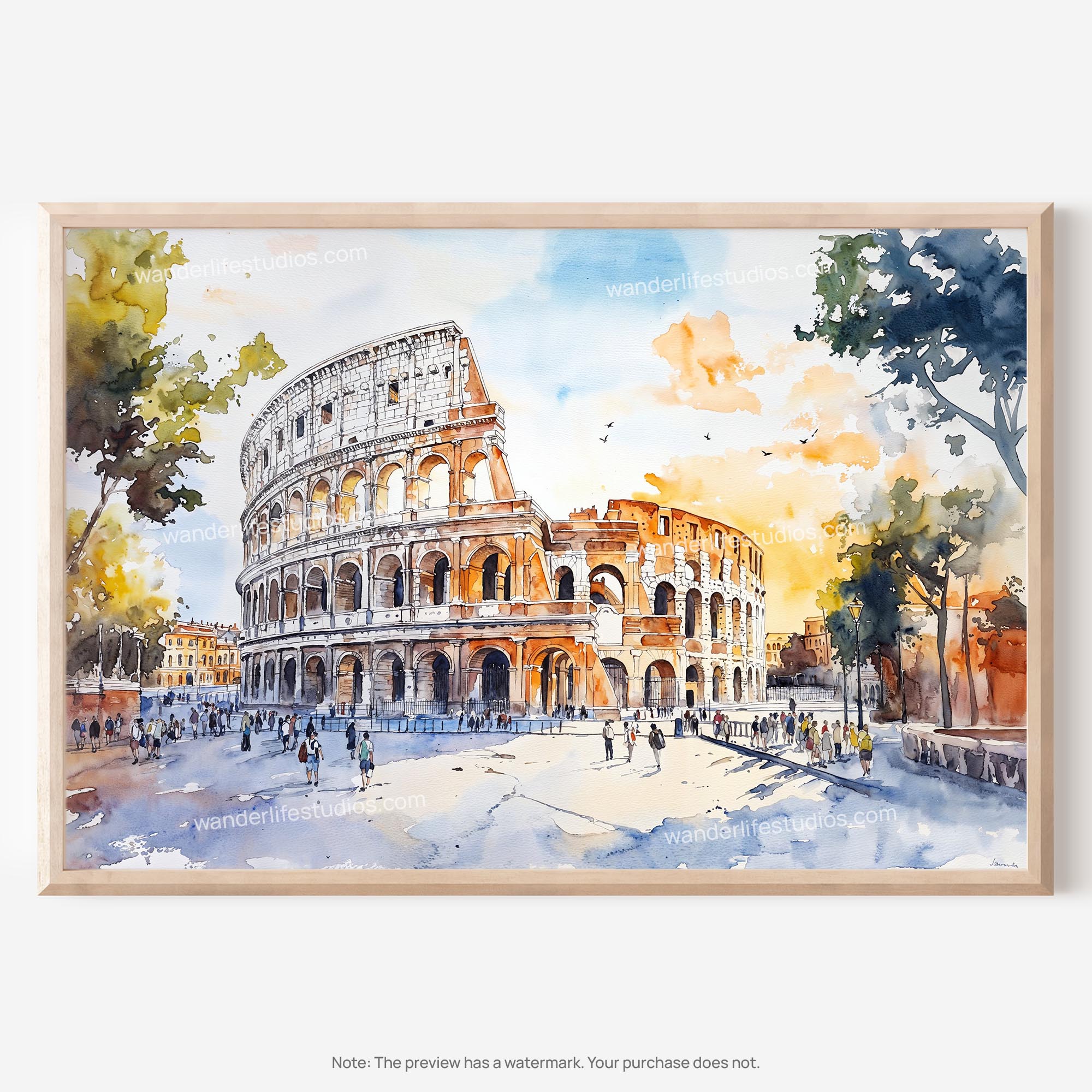 Rome Colosseum Watercolor Digital Download – Timeless City Landmark Wall Art