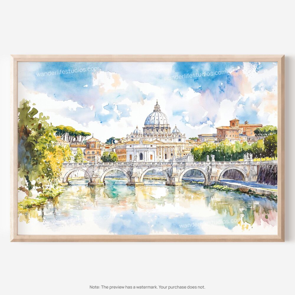 01 - 01 - Rome Vitrus Capitol Watercolor - Horizontal Art - Digital Download - Main.jpg