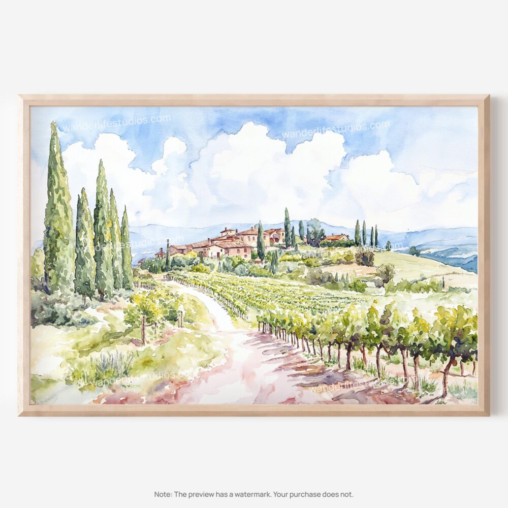 01 - 01 - Tuscany Watercolor - Horizontal Art - Digital Download - Main.jpg