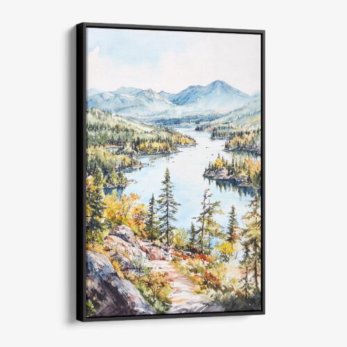 01 - Framed Adirondack Mountains Watercolor Canvas Print - Vertical - Main.jpg