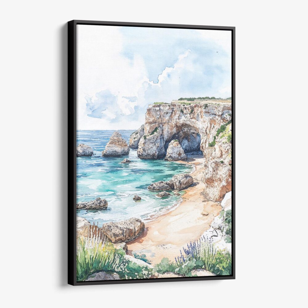 01 - Framed Algarve Portugal Watercolor Canvas Print - Vertical - Main.jpg 01 - Framed Algarve Portugal Watercolor Canvas Print - Vertical - Main.jpg