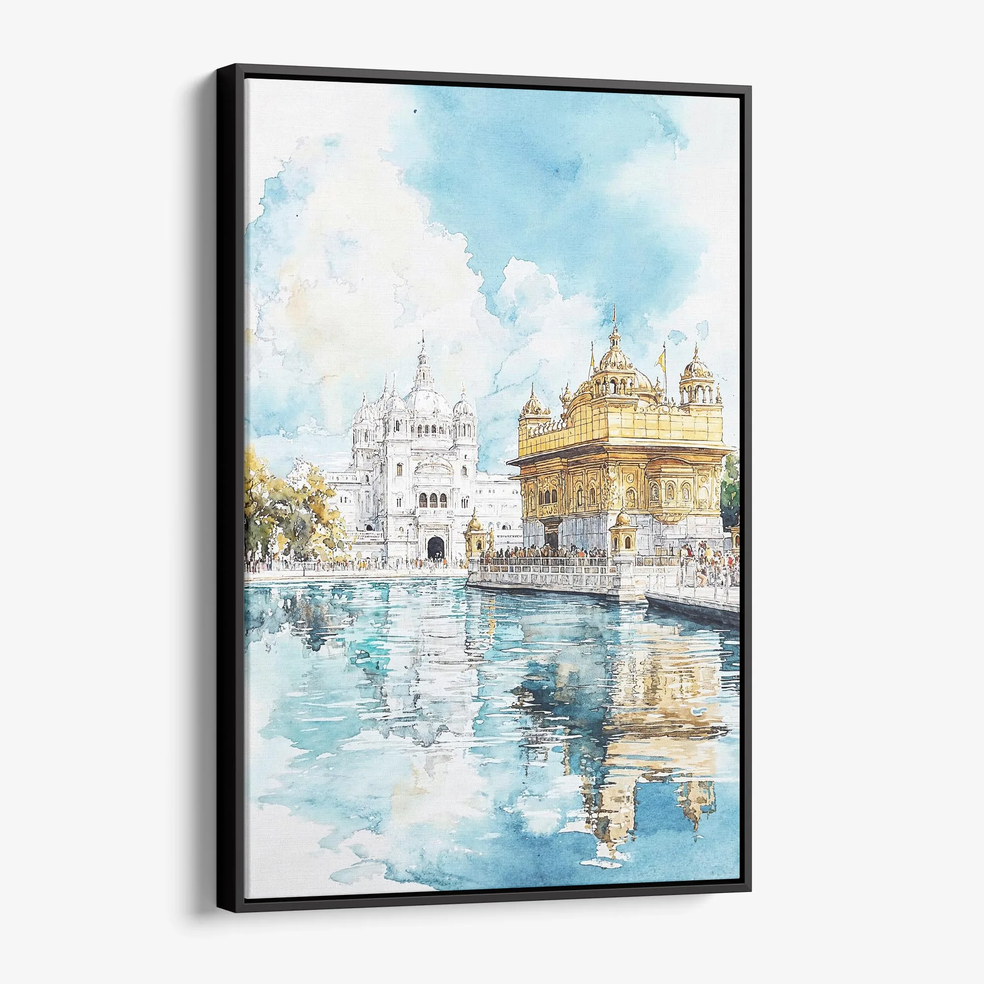 Amritsar Golden Temple Watercolor Canvas Print - Tranquil Temple Reflection