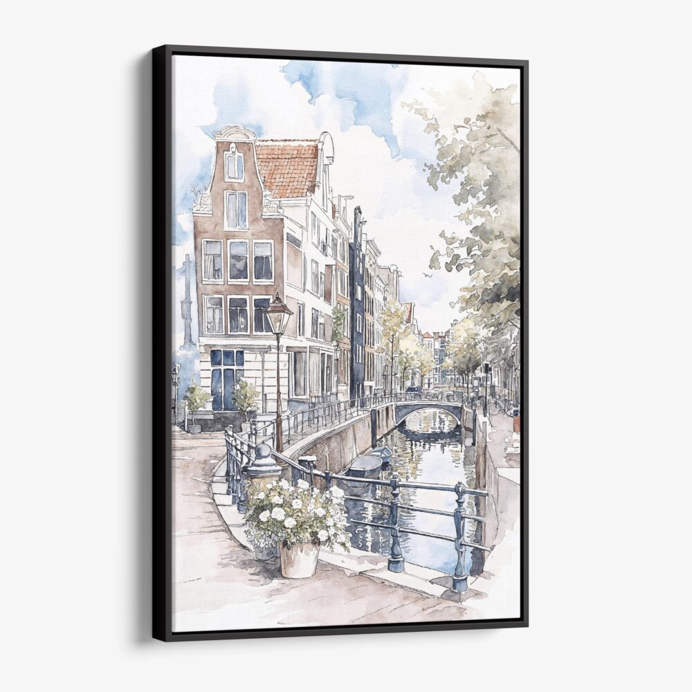 01 - Framed Amsterdam - Watercolor 1 Canvas Print - Vertical - Main.jpg