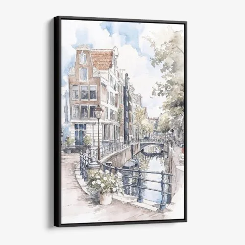 01 - Framed Amsterdam - Watercolor 1 Canvas Print - Vertical - Main.jpg