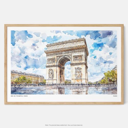 01 - Framed Arc De Triomphe Watercolor - Horizontal Art Print - Main.jpg