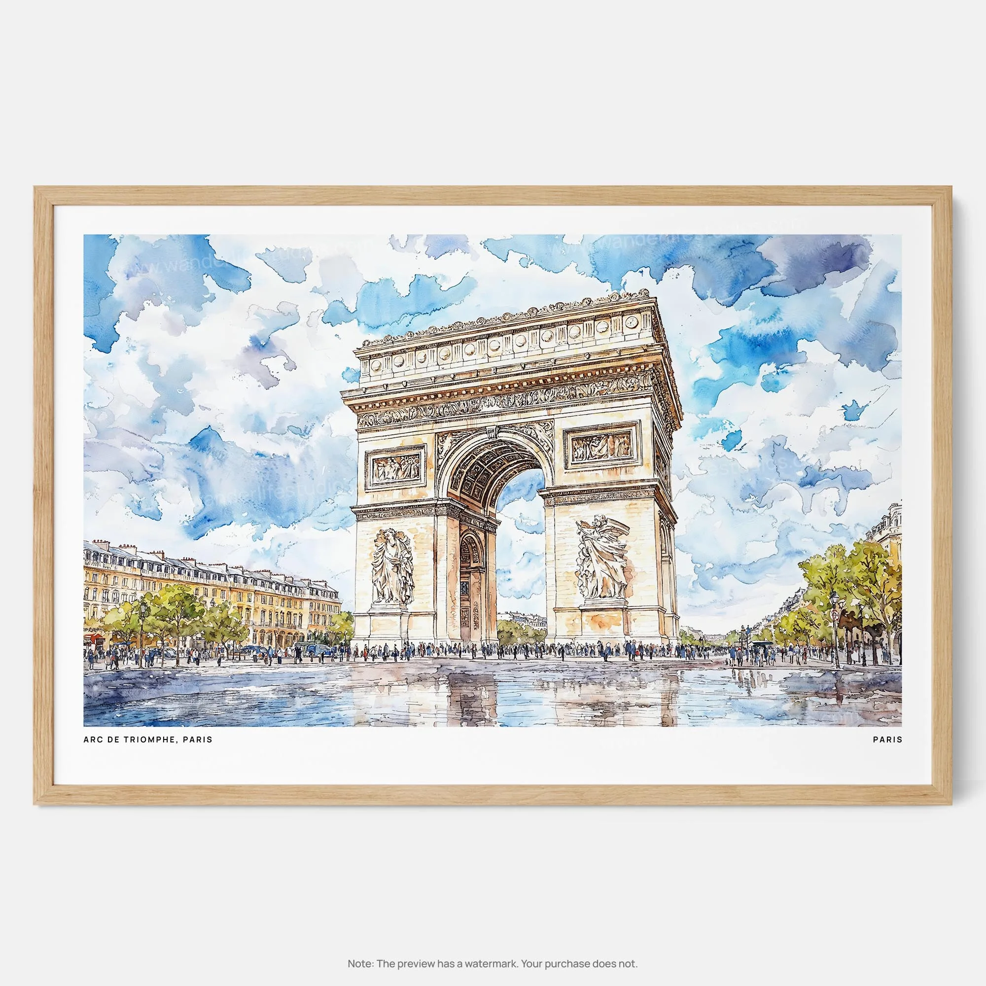 Arc De Triomphe Watercolor Art Print – Iconic Paris Landmark Wall Art