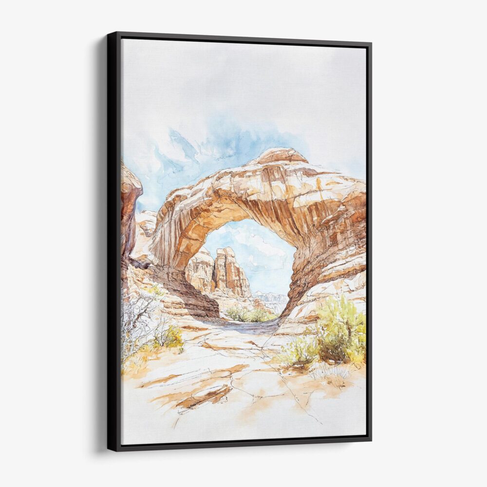 01 - Framed Arches National Park Watercolor Canvas Print - Vertical - Main.jpg