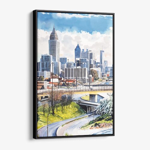 01 - Framed Atlanta Skyline Watercolor Canvas Print - Vertical - Main.jpg