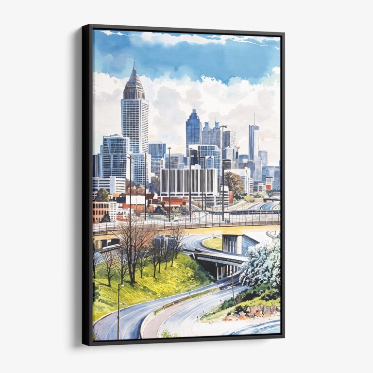 01 - Framed Atlanta Skyline Watercolor Canvas Print - Vertical - Main.jpg