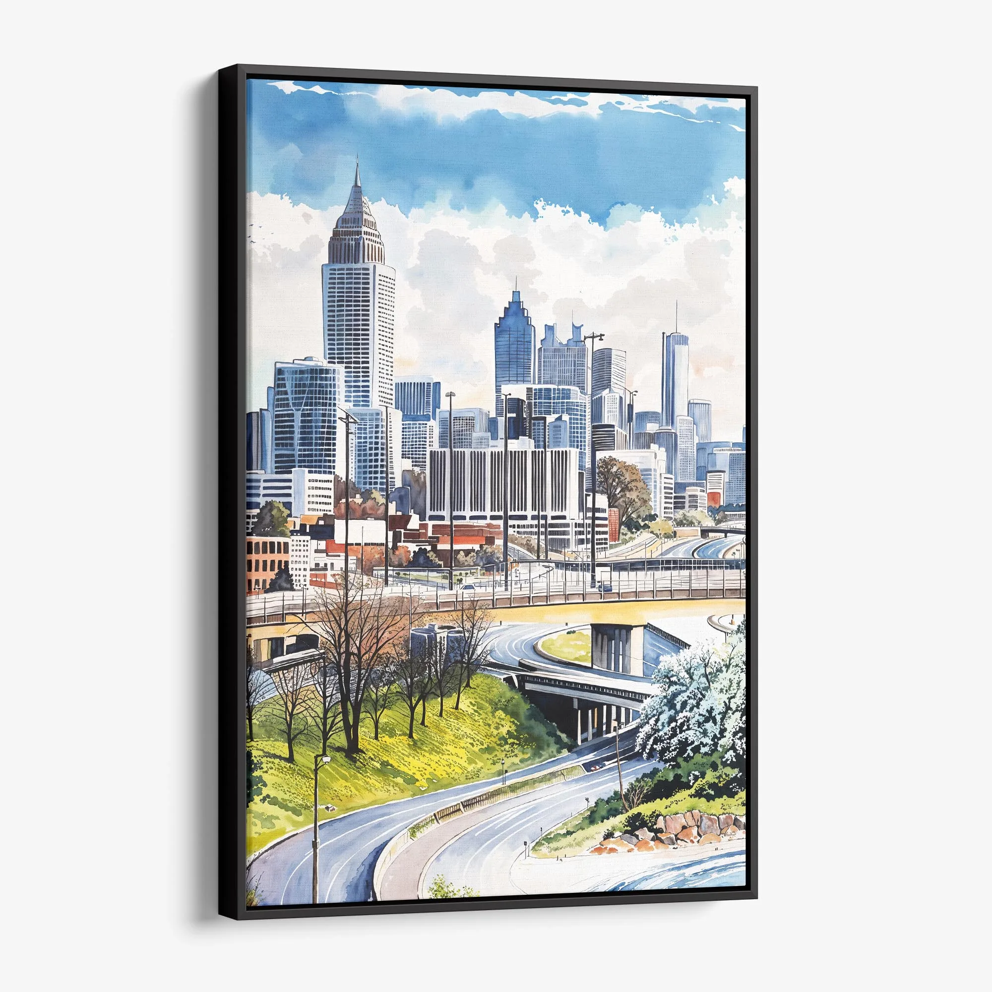 Atlanta Skyline Watercolor Canvas Print – Cityscape Wall Art