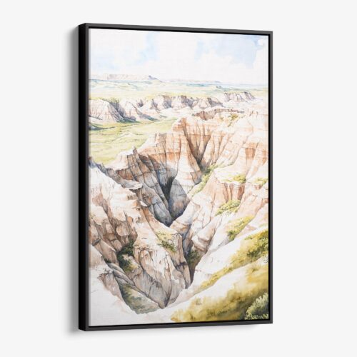 01 - Framed Badlands Watercolor Canvas Print - Vertical - Main.jpg